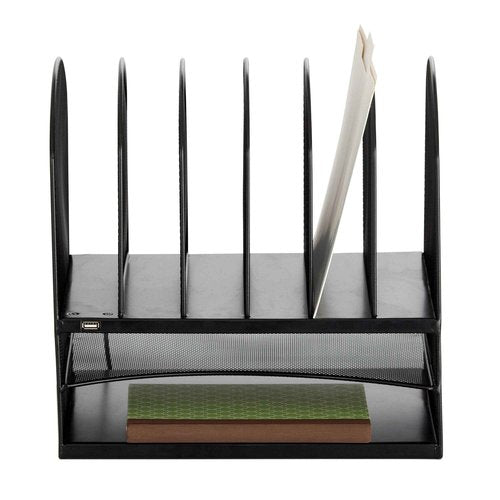 Safco 3233BL Onyx Mesh Powered Charging Station Desktop Organizer with 6 Vertical, 2 Horizontal Sections and USB Port, Black, 13.25"W x 11.5"D x 13"H