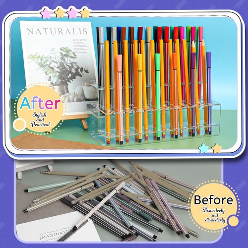 SBYURE Acrylic Pen Holder, 2 Tier Pen Display Stand 48-Slots Pen Holder Clear Pen Display for Craft Shows, Home Office Desk School Supplies
