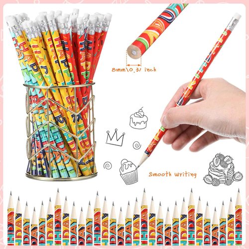 Kosiz 400 Pcs Happy Birthday Pencils Colorful Printed Birthday Pencils with Top Erasers Perfect For Teachers Class Reward Party Kids Gifts Supplies