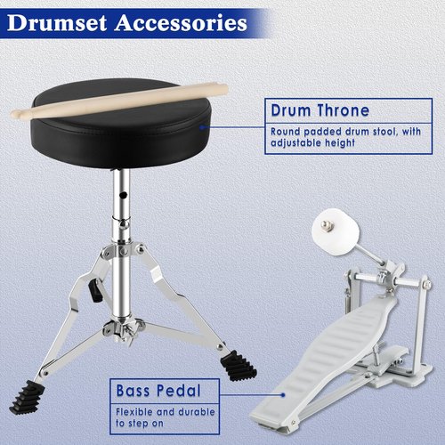 EASTROCK Kids Drum Set, 3 Piece 14'' Junior Drum sets for Drummer,Beginner, Drum Set for 5-7 Years Old with Adjustable Throne,Cymbal,Pedal,Drumsticks (Dark Blue)