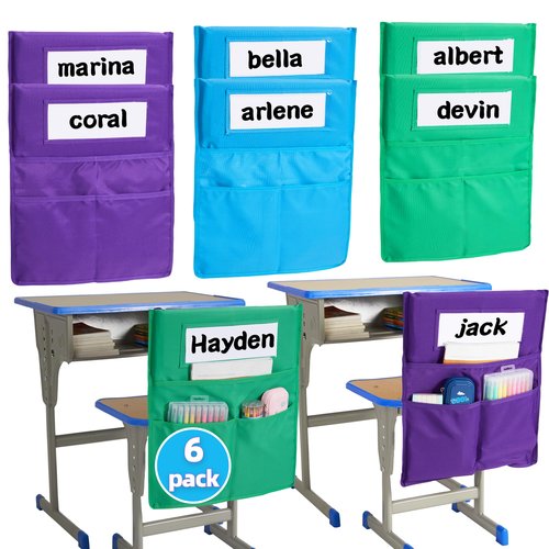 moopok Chairback Buddy Pocket Chart, Chairback Buddy Pocket Chair Pockets for Classroom with 3 Pockets and 1 Student Name Tag, Chair Pockets Organizer