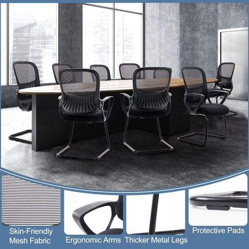 DUMOS Office Desk Chair with Sled Base Set of 2, Ergonomic Executive Mesh Computer Chairs with Lumbar Support for Home Bedroom Waiting Reception Guest Student