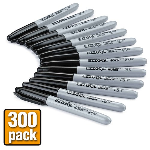 Ezzgol Permanent Markers Bulk, 300 Pack Fine Tip Black Permanent Markers, Waterproof Markers,