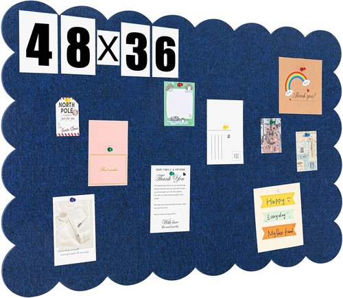 Mooliwe Scalloped Felt Bulletin Board - 48 x 36 Inches Foldable Dark Blue Cork Board Alternative