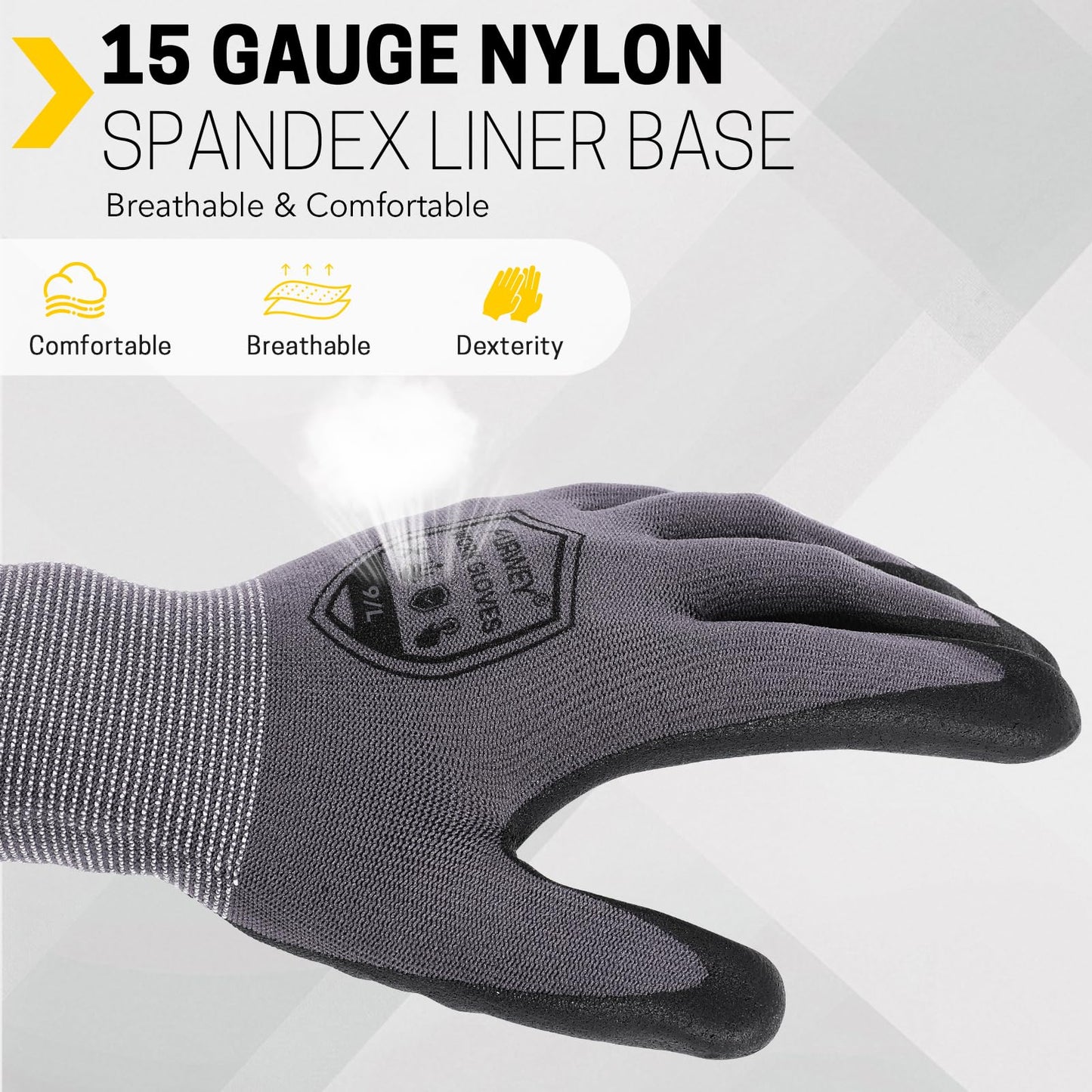 FURWEY Safety Work Gloves,16 Pairs Micro-Foam Nitrile Coated Glove for Men and Women, Touchscreen, Ideal for Warehouse Package Handling，Construction, Gardening, Large