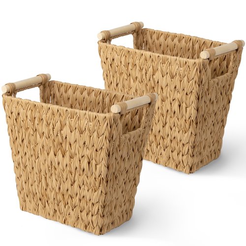 GRANNY SAYS Bathroom Wastebasket, Wicker Trash Can with Handles, Waterproof Bathroom Trash, Decorative Wastebasket for Bedroom, 2-Pack