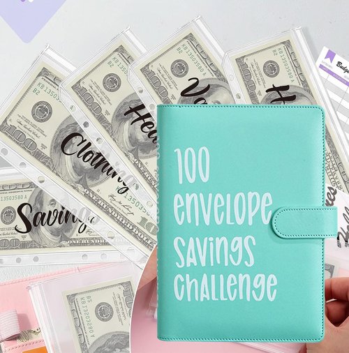 Skiennix 100 Envelopes Money Saving Challenge - Fun Savings Binder with Cash Envelopes | Green