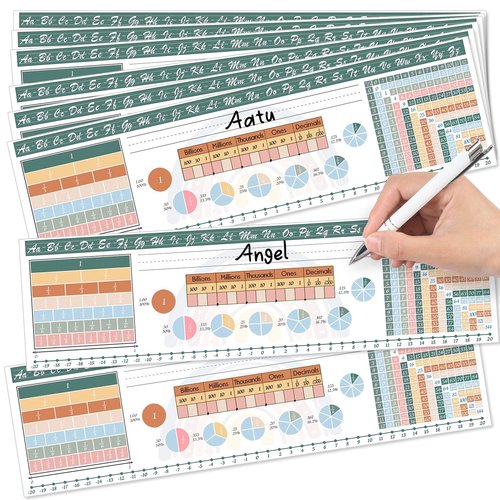 Eersida 25 Pcs Boho Classroom Desk Name Plates 18 x 5 Inches Student Name Tags Nameplate with Letters Numbers Multiplication for School Teaching Supplies Kindergarten Preschool 1st 2nd 3rd Grade