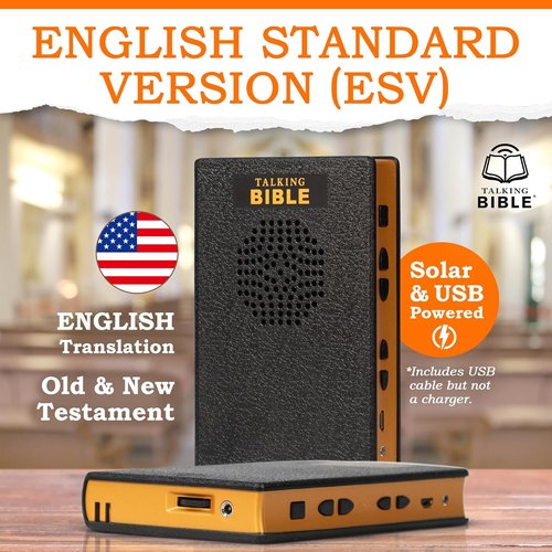 Electronic Holy Bible Audio Player - Solar Powered & USB Rechargeable | ESV for Seniors, Kids & The Blind - Black