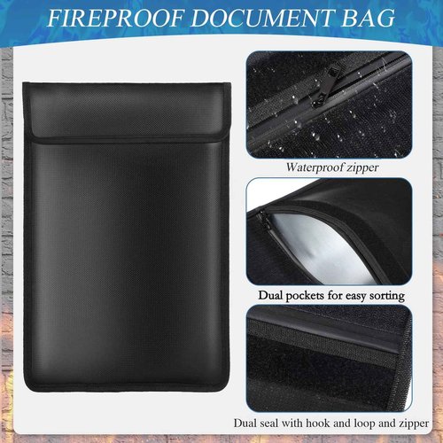 Fullhawl 2 Pack Fireproof File Box and Fireproof Document Bag Set Large Document Box with Lock Waterproof Fire Resistant File Organizer for Cash Certificates Laptop Passports and Valuables