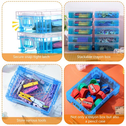 Suzile 25 Pcs Plastic Crayon Boxes with Snap Lids Crayon Storage Organizer Stackable Container Bulk Pencil Case for Pen Crafts Classroom Supplies(Blue)