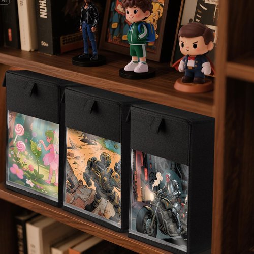 ComfortKeeper 2 Pack Comic Book Storage Box with Lid for Modern Age, Collapsible Magazine Organizer with Clear Window, Holds 150 Comic Books Heavy Duty Case Container Holder, Black