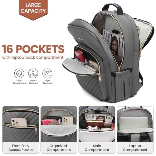 LOVEVOOK Laptop Backpack for Women 18.4 inch,Cute Womens Travel Backpack Purse,Professional Laptop Computer Bag,Waterproof Work Business College Teacher Bag Carry on Backpack with USB Port,Purple Gray