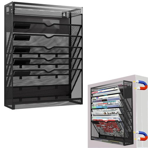 LQPAFZ 7 Tier Magnetic File Holder, No Drilling Wall File Organizer,Magnetic File Organizer Folder Holder, Hanging File Organizer, Vertical Holder Rack for File Cabinets Whiteboard refrigerator