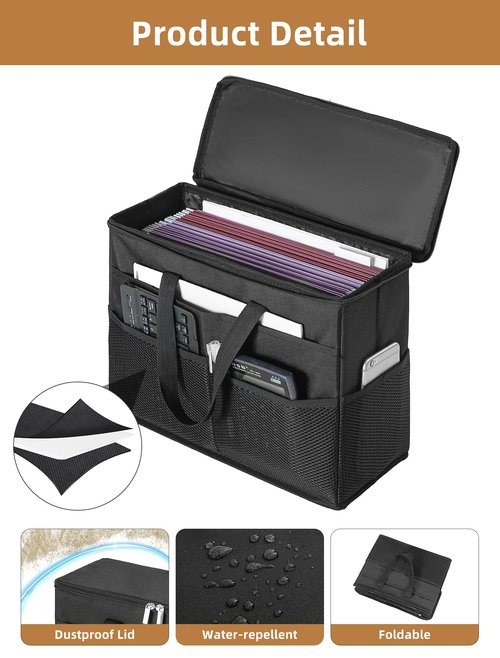 Qozary 2 Pack File Folder Organizer Box-Hanging File Tote Bag With Lids, Collapsible Portable Filing Organizer Box With Handle, Document Storage Bag For Office,Home,Travel, School