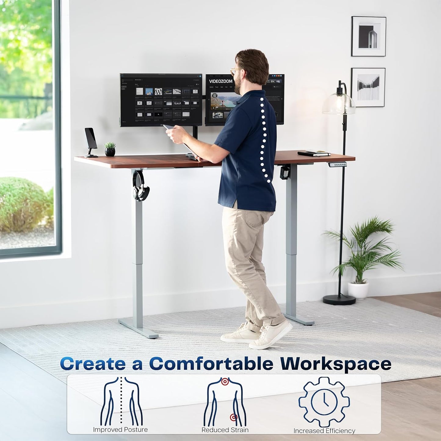VIVO Electric Standing Desk - Memory Height Adjustment, 71"x30", Dark Walnut Top & Gray Frame, 220 lbs Capacity