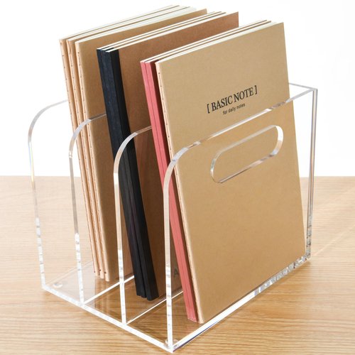 AIMOLLY 3 Vertical Compartments Clear Acrylic Desk Document Organizer & Storage Bins for Magazines, Binders, Notebooks, and Envelopes - Multipurpose Home Office Organizer - Innovative handle design