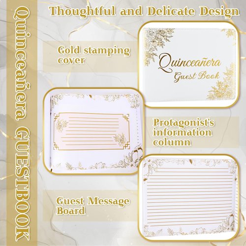 MotiMind Quinceañera Guest Book with Pen 11 x 8 Inch Libro De Firmas Para 15 Años Quinceanera Leather Hardcover Signature Book Guest Sign in for 15th Party Favors Decoration(White,Floral)