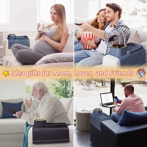 HMASYO Couch Cup Holder Tray - Silicone Sofa Armrest Table Couch Drink Holder and Tray Organizer for Remote Snacks Cellphone, Anti-Spill Anti-Slip Design, Mother`s Day Gifts for Mom Grandma