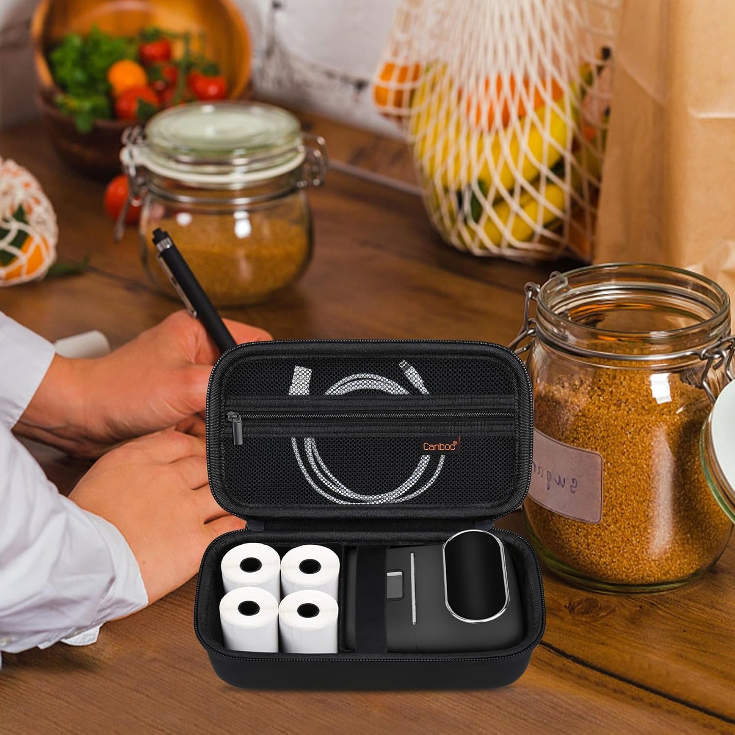 Canboc Carrying Case - Portable Bag for Phomemo M110/A30 Label Maker | Black with Shoulder Strap & Mesh Pocket
