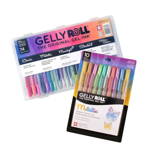 SAKURA Gelly Roll Gel Pens - Gift Set - Assorted Colored Ink with Special Effects - 74 Pack & Gelly Roll Metallic Gel Pens - Colored Metallic Ink - Medium Line - 10 Pack