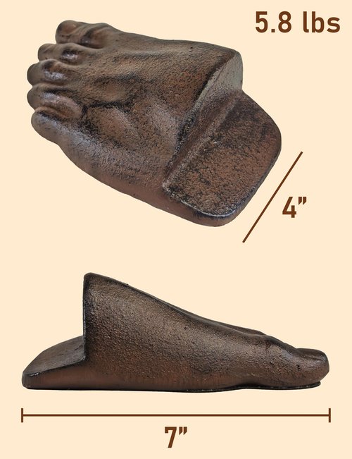 Lulu Decor, Heavy Cast Iron Foot Door Stopper with Realistic Brown Finish, Funny Doorstop with Anti-Slip Rubber and No Scratches (5.8 lb)