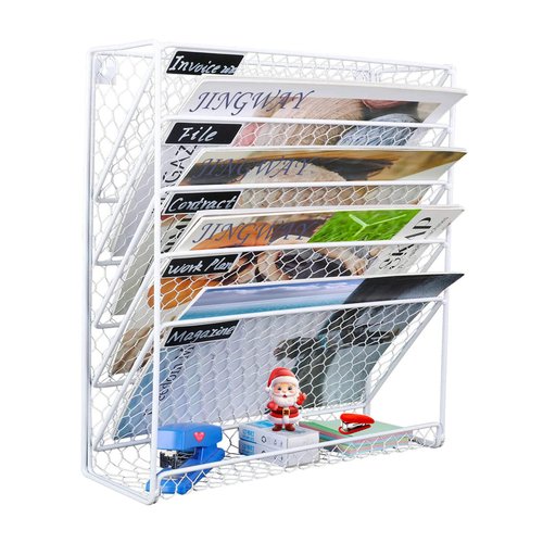Wall File Holder Hanging Mail Organizer Metal Chicken Wire Wall Mount Magazine Rack for Home and Office (White)