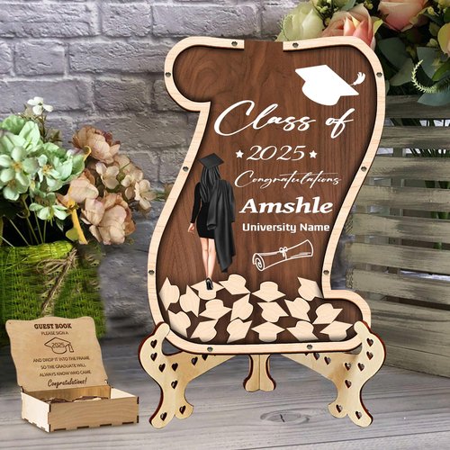 rcnujncx Graduation Decorations Class of 2025 GuestBook Alternatives Wood,Graduation Signature Collection Name for College High School Graduation Party Gifts (A2)