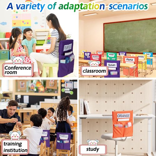moopok Chairback Buddy Pocket Chart, Chairback Buddy Pocket Chair Pockets for Classroom with 3 Pockets and 1 Student Name Tag, Chair Pockets Organizer