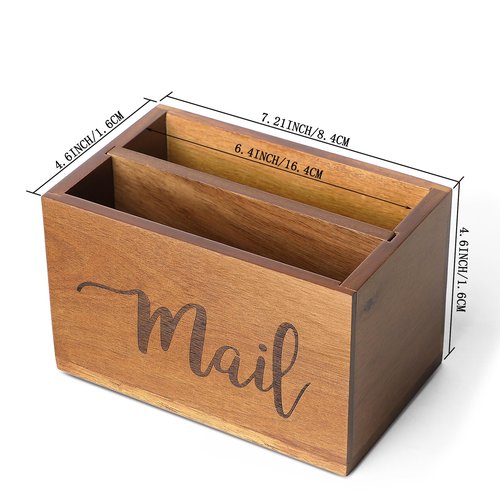 LBEMEY Mail Holder Storage Organizer Box,Acacia Wood Mail Organizer Countertop,Desktop Letters, Bills, Notes and Postcard Bin for Home Office Dorm Room