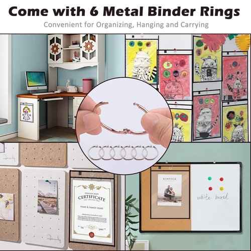 100 Packs Dry-Erase Pockets Bulk Oversized Reusable Dry Erase Pocket Sleeves with 6 Rings, 10x14 Black Ticket Holders, Clear Plastic Sheet Protectors, Teacher School Classroom Supplies