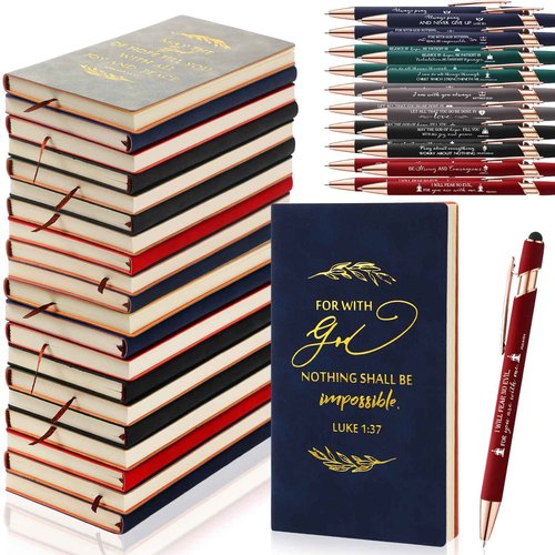 Crtiin 40 Pcs Christian Notebook Bulk Religious Notepads with Motivational Pen Inspirational Bible Verse Leather Prayer Journal for Church Sunday School Teacher Clergy Appreciation Day (Classic Color)