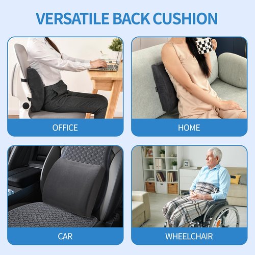 Zickskt Lumbar Support Pillow - Gel Memory Foam Back Cushion for Lower Back Pain Relief & Improve Sitting Posture, Lumbar Support Cushion with Adjustable Strap & Non-Slip for Office Chair, Sofa, Car