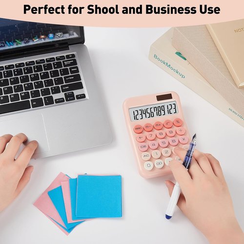KANBIT Small Desktop Calculator - LCD Large Display, Dual Solar & Battery Powered | Cute Pink Office & School Accessory