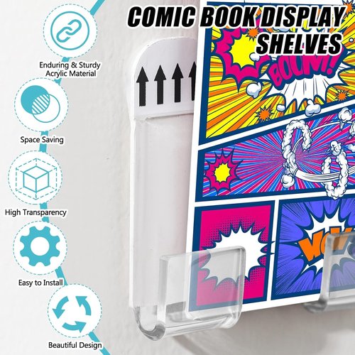 Chunful Comic Book Wall Display Shelves - 24 Pcs Clear Floating Frame Holders | Invisible Self-Adhesive Design