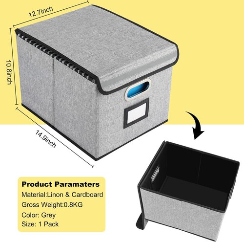 EXLIFBAG Portable File Organizer Box - Collapsible Filing Storage System for Home/Office | 3 Pack