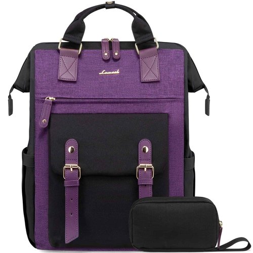 LOVEVOOK Laptop Backpack for Women Work Travel Backpack Commuter Business Computer Bag Teacher Doctor Nurse Bags College Backpack Purse, 17 Inch, Black-Purple-Purple