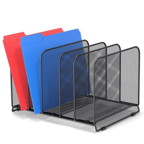 TOPCJ 5 Sections Desk File Holder/Rack/Sorter,Mesh File Organizer,File Folder Organizer,Metal Upright Desktop Organization for Documents,Magazine,Kitchenware,Antiskid,Antirust,Sturdy,1 Pack
