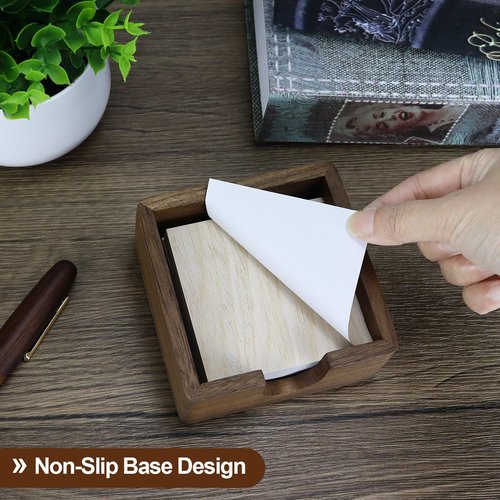 Buqoo North American Walnut Wood Sticky Note Holder, 4 x4 in Self Stick Note Pad Holder, Post It Note Dispenser Desk Organizer Suitable for Home, Corporate Executives Office Desk Accessories