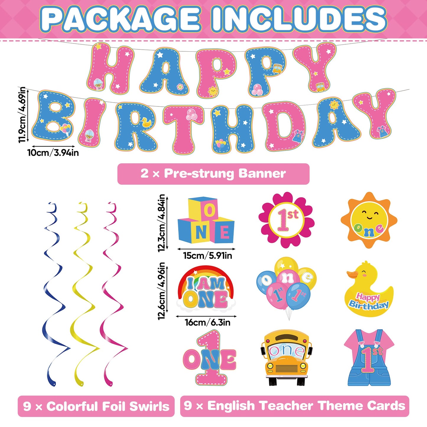 English Teacher 1st Birthday Party Decorations Cartoon Girls 1st Hanging Swirl Banner English Teacher Party Hanging Swirl Garland for Cartoon Girls Fans Baby Shower Birthday Room Supplies Decorations