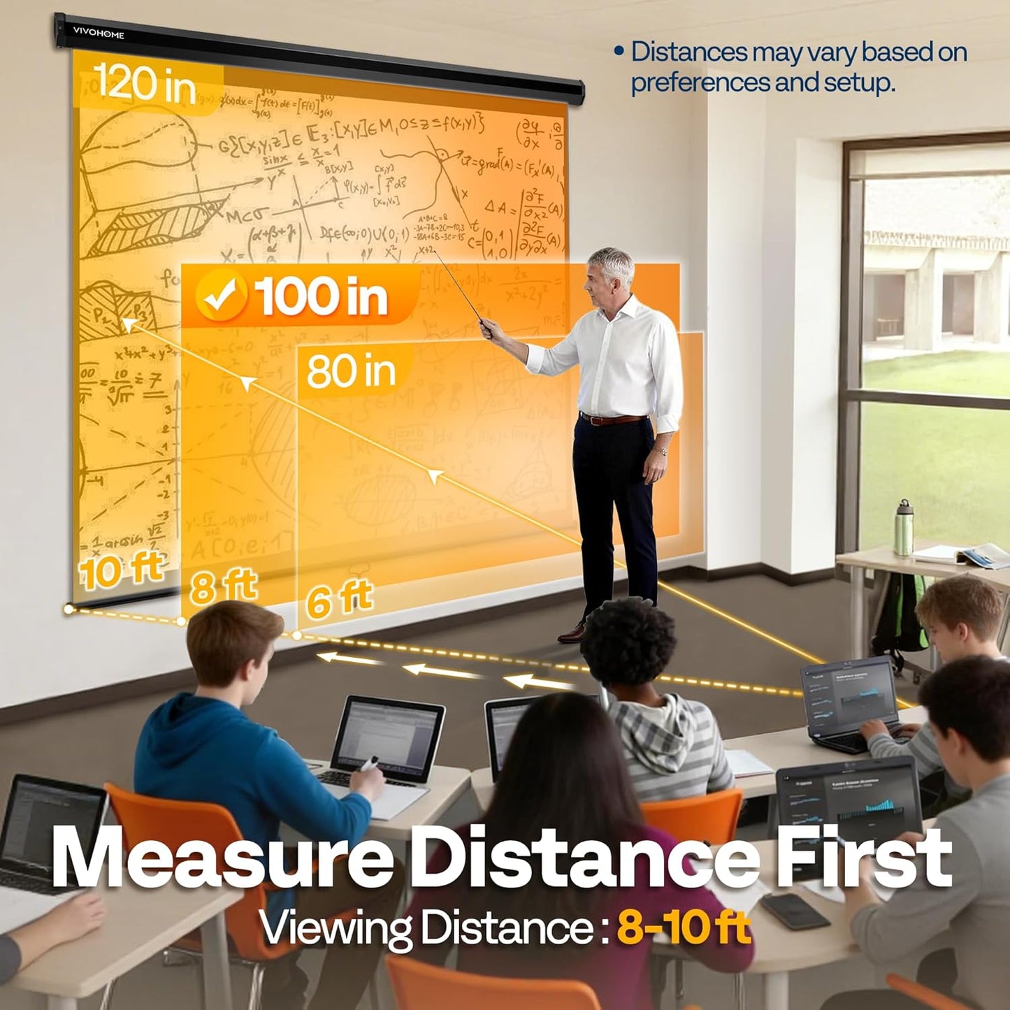 VIVOHOME 100 Inch Pull Down Projector Screen - HD 4K Retractable Movie Screen for Home Theater | Manual with Auto Locking (87W x 49H Inch Display)