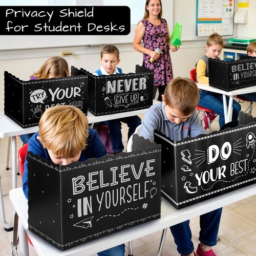 24-Pack Privacy Folders for Students Waterproof Durable Plastic Study Carrel Divider, Easy-to-Clean Classroom Desk Dividers Shield for School Teacher Supplies (Black)