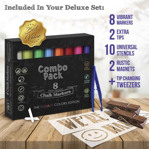 Flash Furniture Canterbury Magnetic Chalkboard Sign Set - Whitewashed Wood Frame - 40" x 20" - Indoor/Outdoor - 8 Chalk Markers, 10 Stencils, Eraser, 2 Magnets