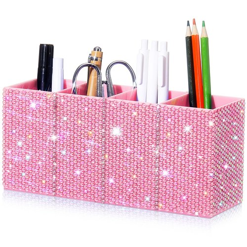 Resholder Bling Desk Organizer for Women, Rhinestone Pen Makeup Brush Holder, Girly Desk Accessories Organizer, Office, Classroom, Back to School, Elevate Your Workspace with Serenity