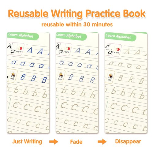 Helsort Large Magic Grooved Practice Copybook for Kids, Reusable Grooved Handwriting Workbook, Learn to Write Number Letter Tracing for Kids Ages 3-8 Kindergarten Preschool Calligraphy 10.2×7.3"