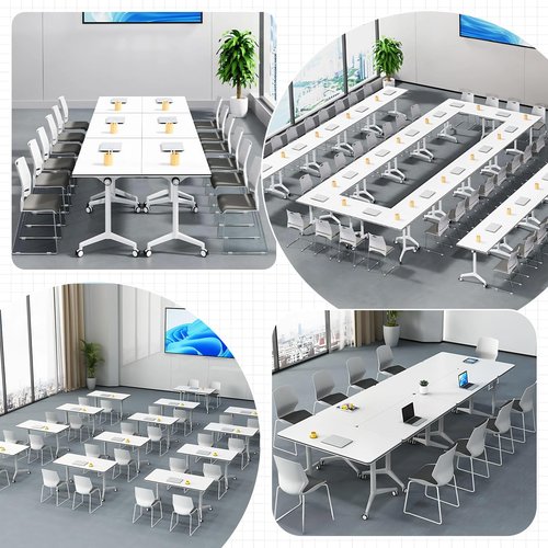 QXYXSM Conference Room Tables, Folding Conference Tables White Modular Conference Table Meeting Table with Wheels (10, 47.2")
