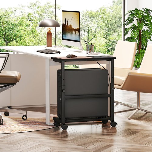 Snughome Computer Tower Stand with Charging Station, 25.0"-32.1" Height Adjustable PC Tower Stand for Floor, Mobile PC Holder with Locking Wheels Computer Cart for Home Office