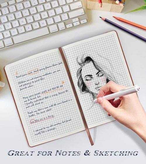 Biuwory Graph Paper Notebook - 140 Pages Hardcover Journal for Work & School | 5.7" x 8.3" Brown