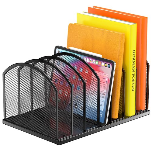 7-Section Metal Upright File Sorter Organizer，Office Small Letter Sorter Desktop File Organizer Metal Mesh Iron Sole, Black