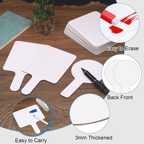 PATIKIL 9x5in Thickened Dry Erase Paddles, 100Pcs Handheld Double Side Circle Answer Paddle Dry Erase Boards for Voting Game Teaching Classroom Office Party